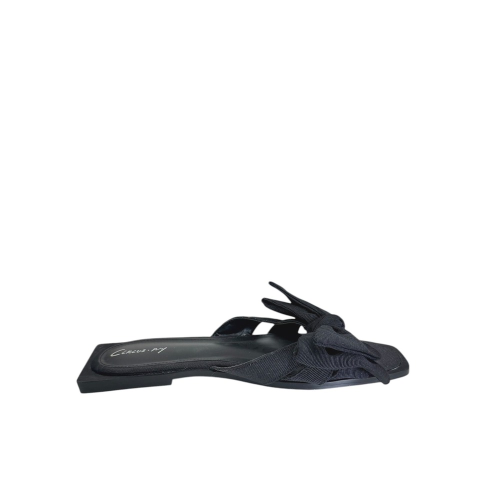 Circus NY by Sam Edelman Idalis Slide Sandals Black Bow Square Toe Flat Size 7.5